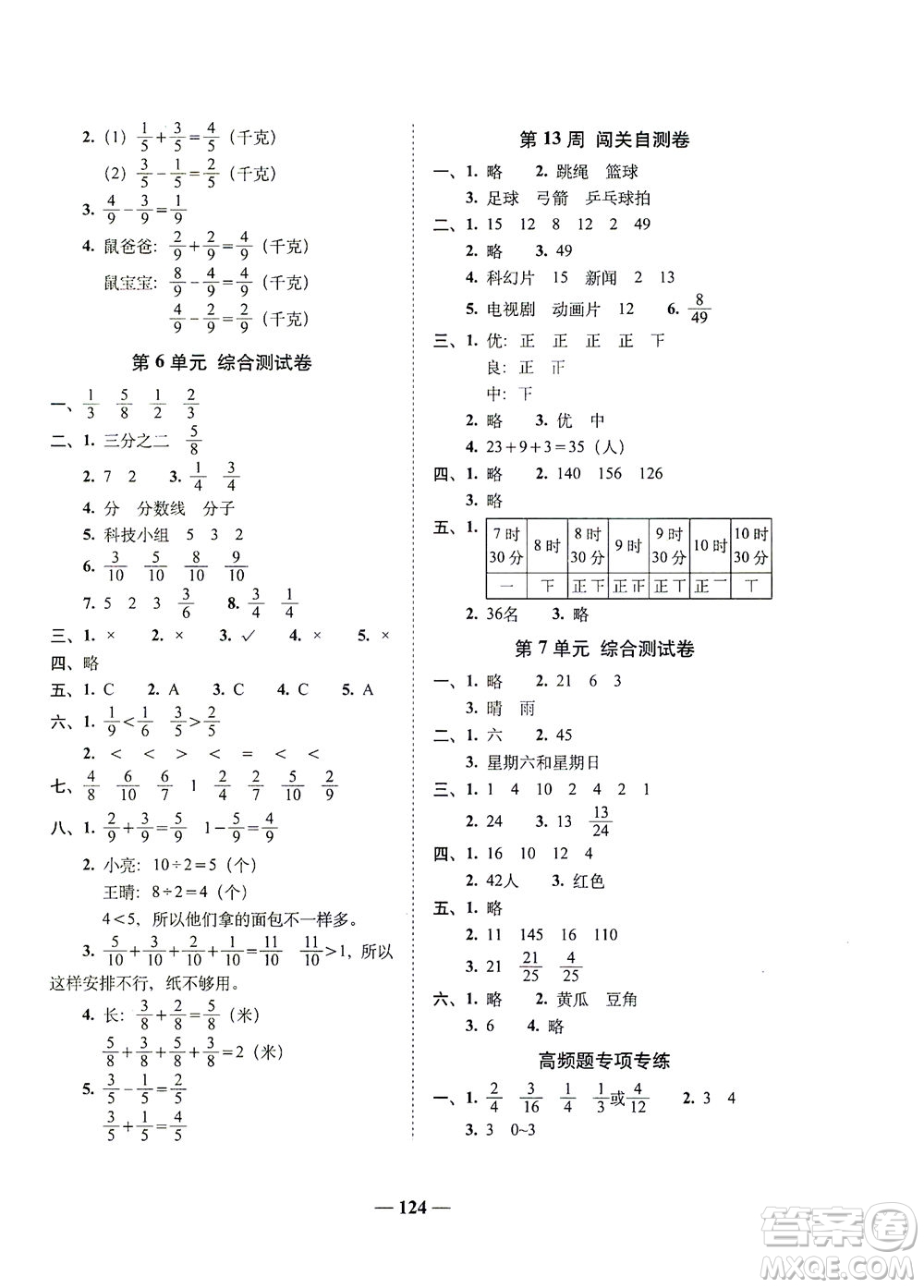 長(zhǎng)春出版社2021A+全程練考卷三年級(jí)數(shù)學(xué)下冊(cè)北師大版答案