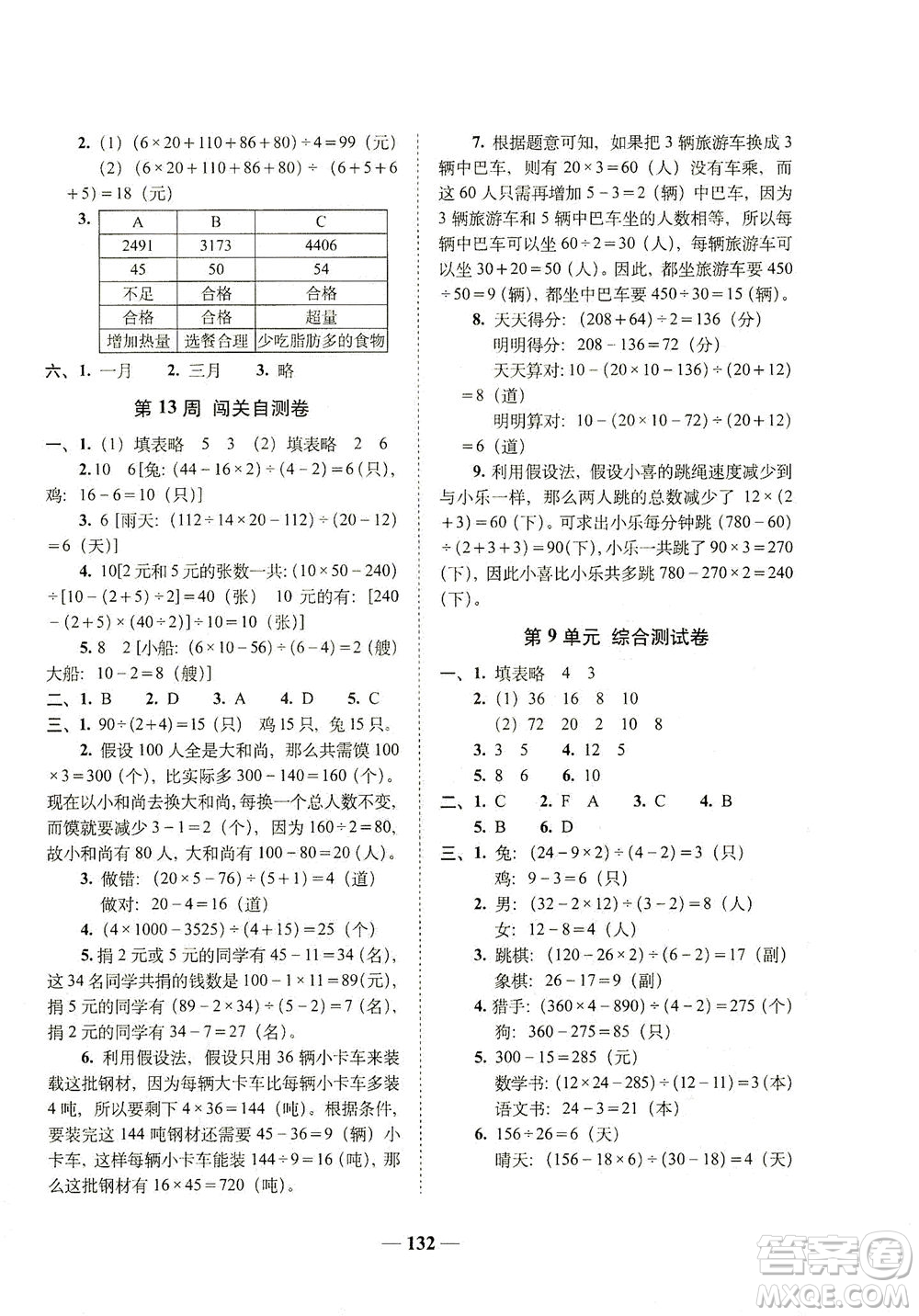 長春出版社2021A+全程練考卷四年級數(shù)學下冊人教版答案