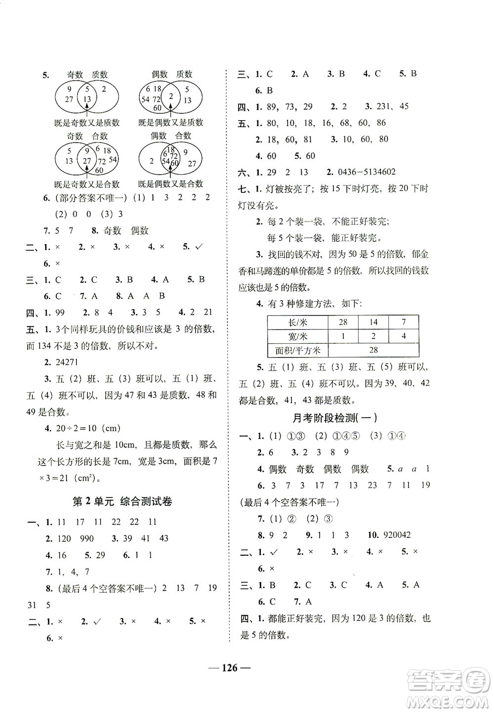 長春出版社2021A+全程練考卷五年級數(shù)學(xué)下冊人教版答案