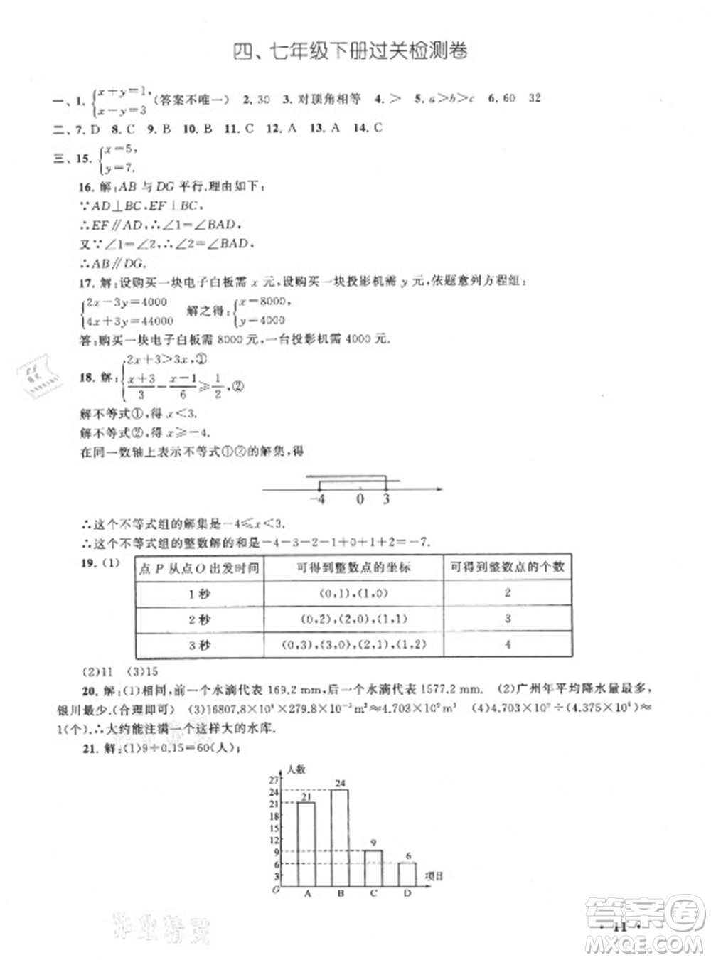 安徽人民出版社2021初中版暑假大串聯(lián)數(shù)學(xué)七年級(jí)人民教育教材適用答案