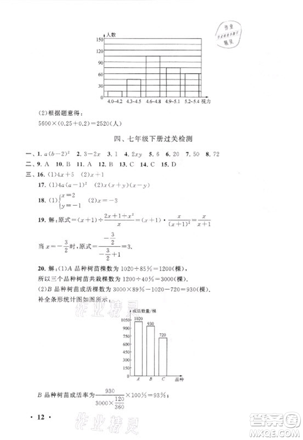 安徽人民出版社2021初中版暑假大串聯(lián)數(shù)學(xué)七年級浙江教育教材適用答案