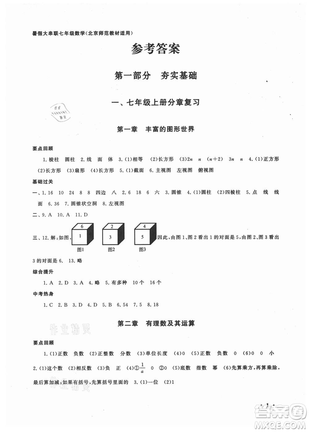 安徽人民出版社2022暑假大串聯(lián)數(shù)學七年級北京師范教材適用答案