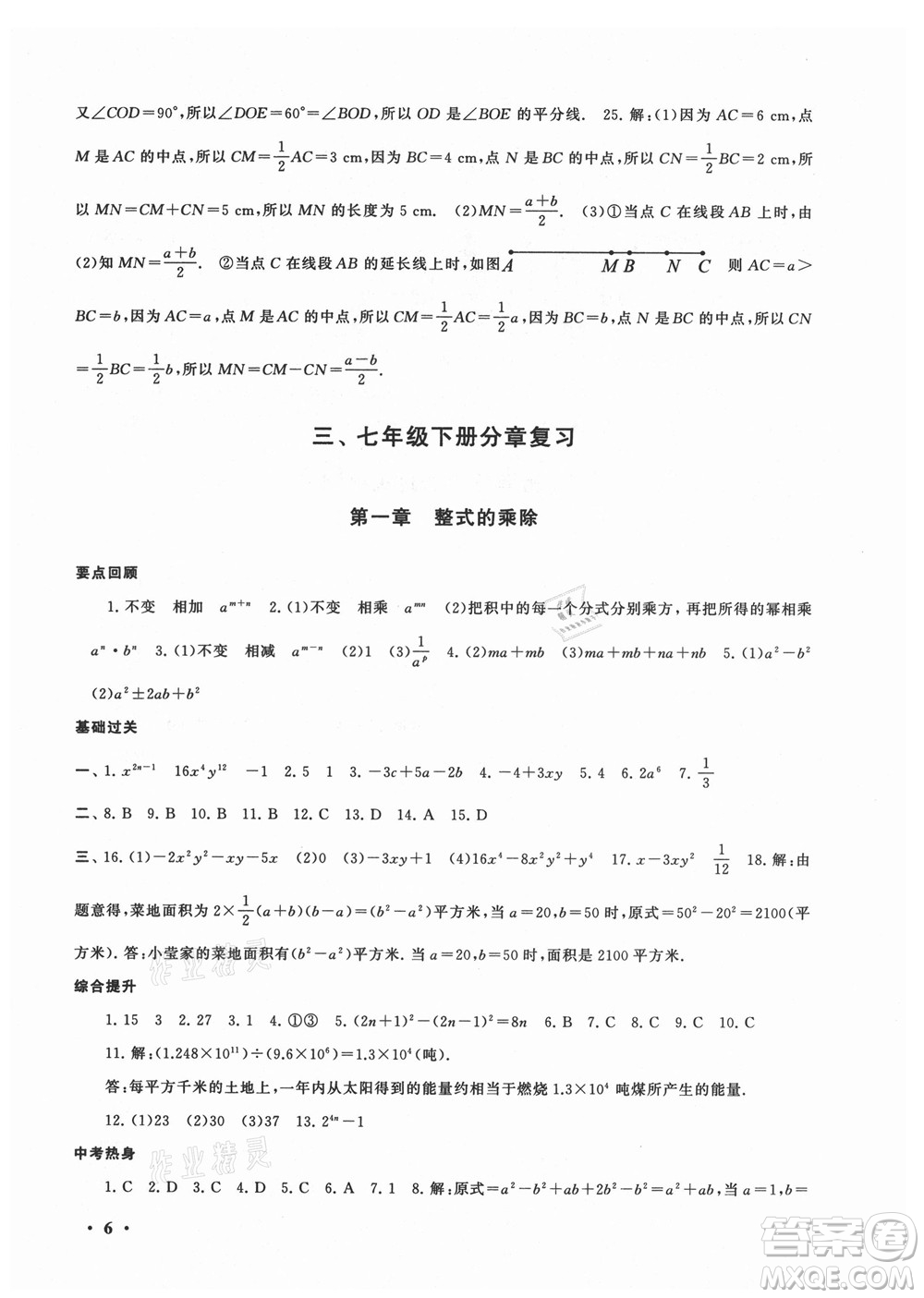 安徽人民出版社2022暑假大串聯(lián)數(shù)學七年級北京師范教材適用答案