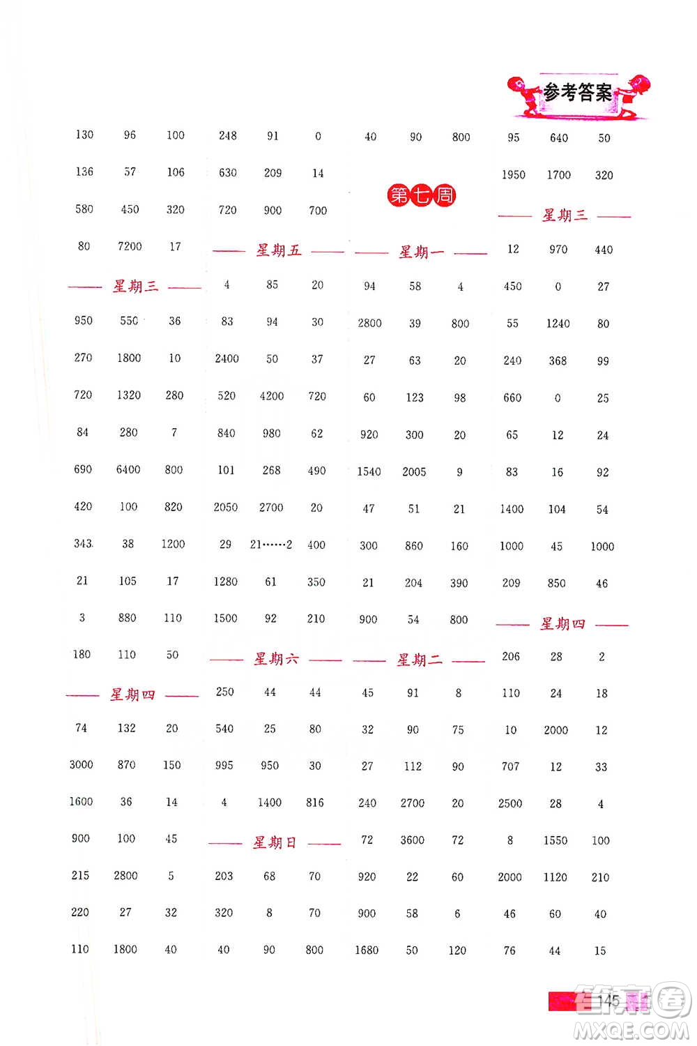 江蘇鳳凰美術出版社2021超能學典小學數(shù)學計算高手三年級下冊江蘇版參考答案