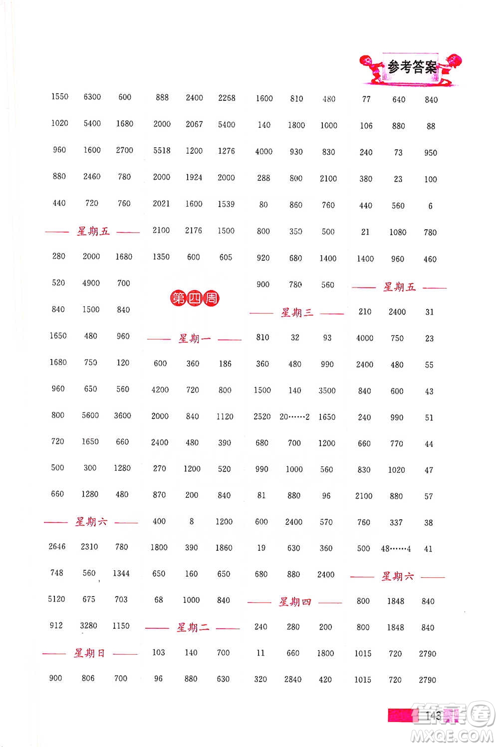 江蘇鳳凰美術出版社2021超能學典小學數(shù)學計算高手三年級下冊江蘇版參考答案