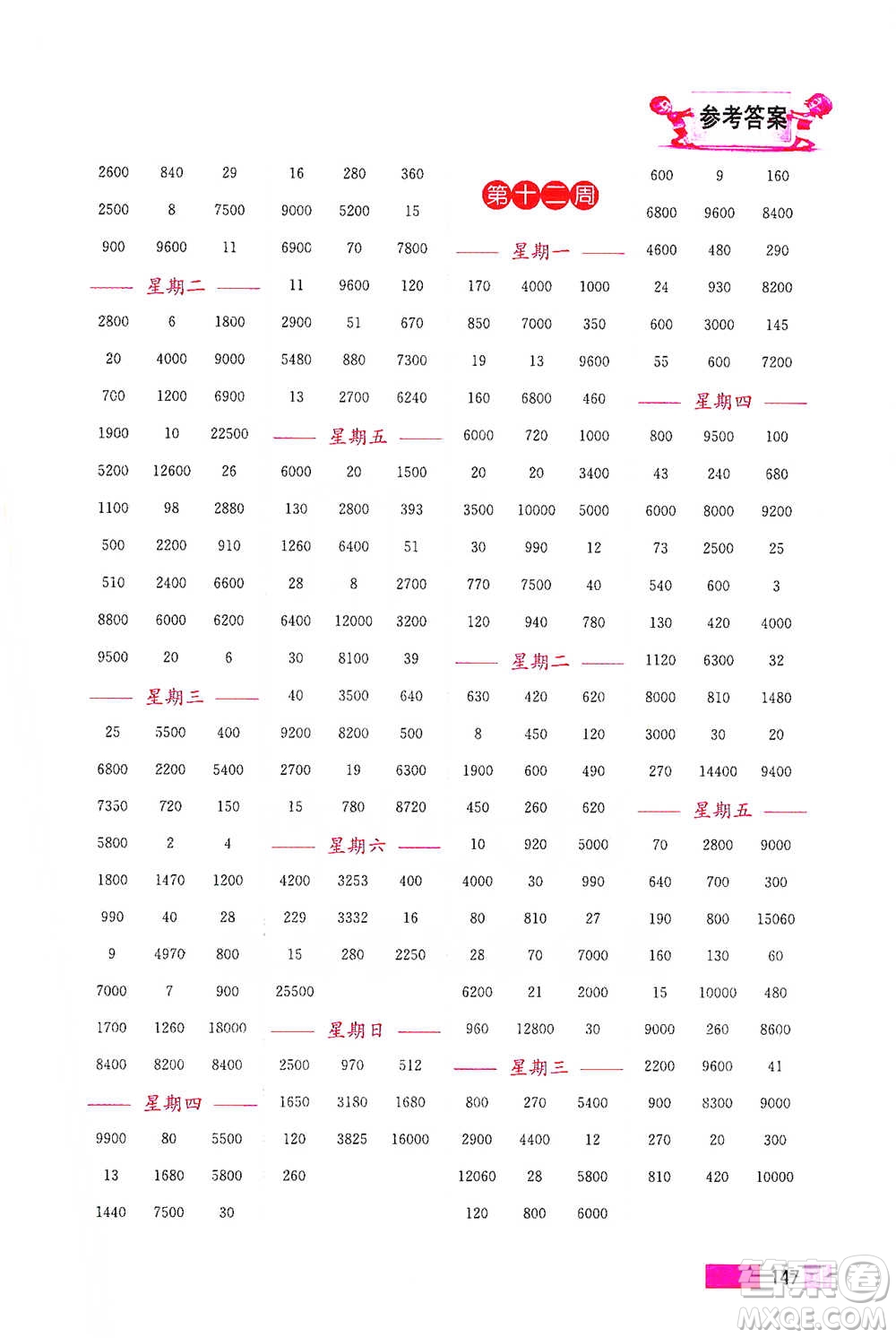 江蘇鳳凰美術(shù)出版社2021超能學(xué)典小學(xué)數(shù)學(xué)計(jì)算高手四年級(jí)下冊(cè)江蘇版參考答案