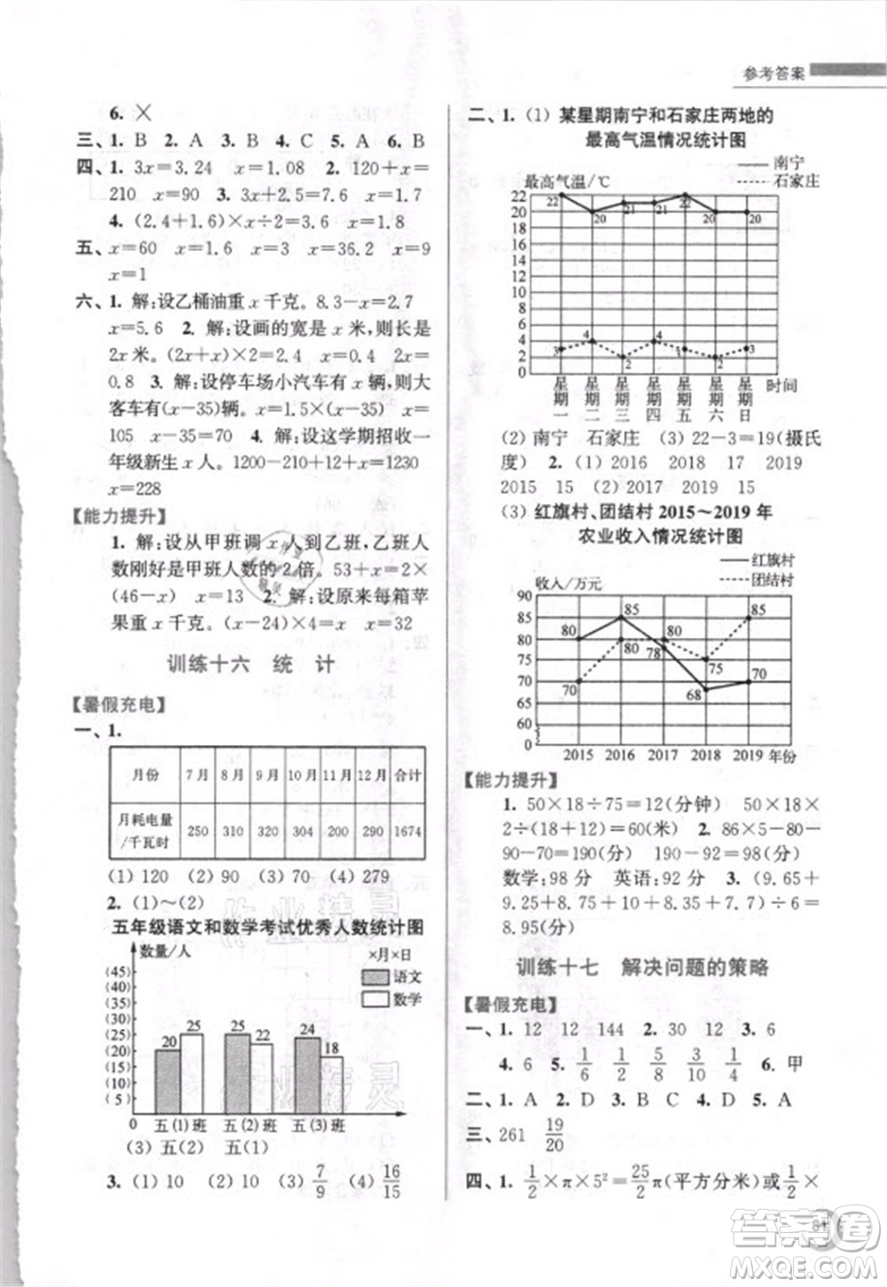 江蘇鳳凰少年兒童出版社2021小學(xué)數(shù)學(xué)暑假接力棒五升六年級江蘇版答案