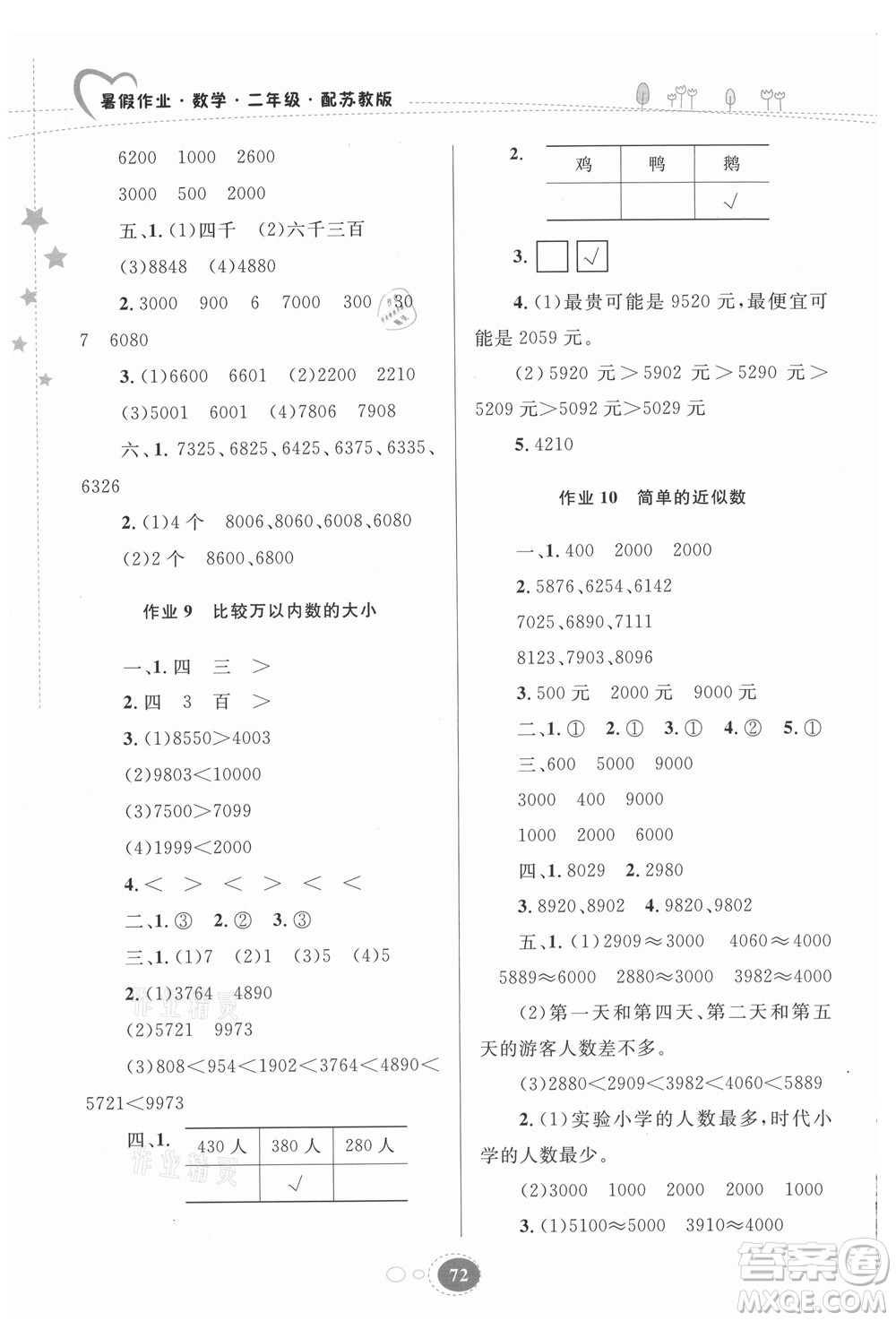 貴州人民出版社2021暑假作業(yè)二年級(jí)數(shù)學(xué)蘇教版答案