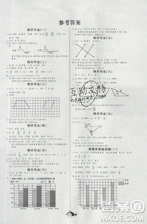 新疆文化出版社2021智多星假期作業(yè)快樂暑假數(shù)學(xué)四年級冀教版答案