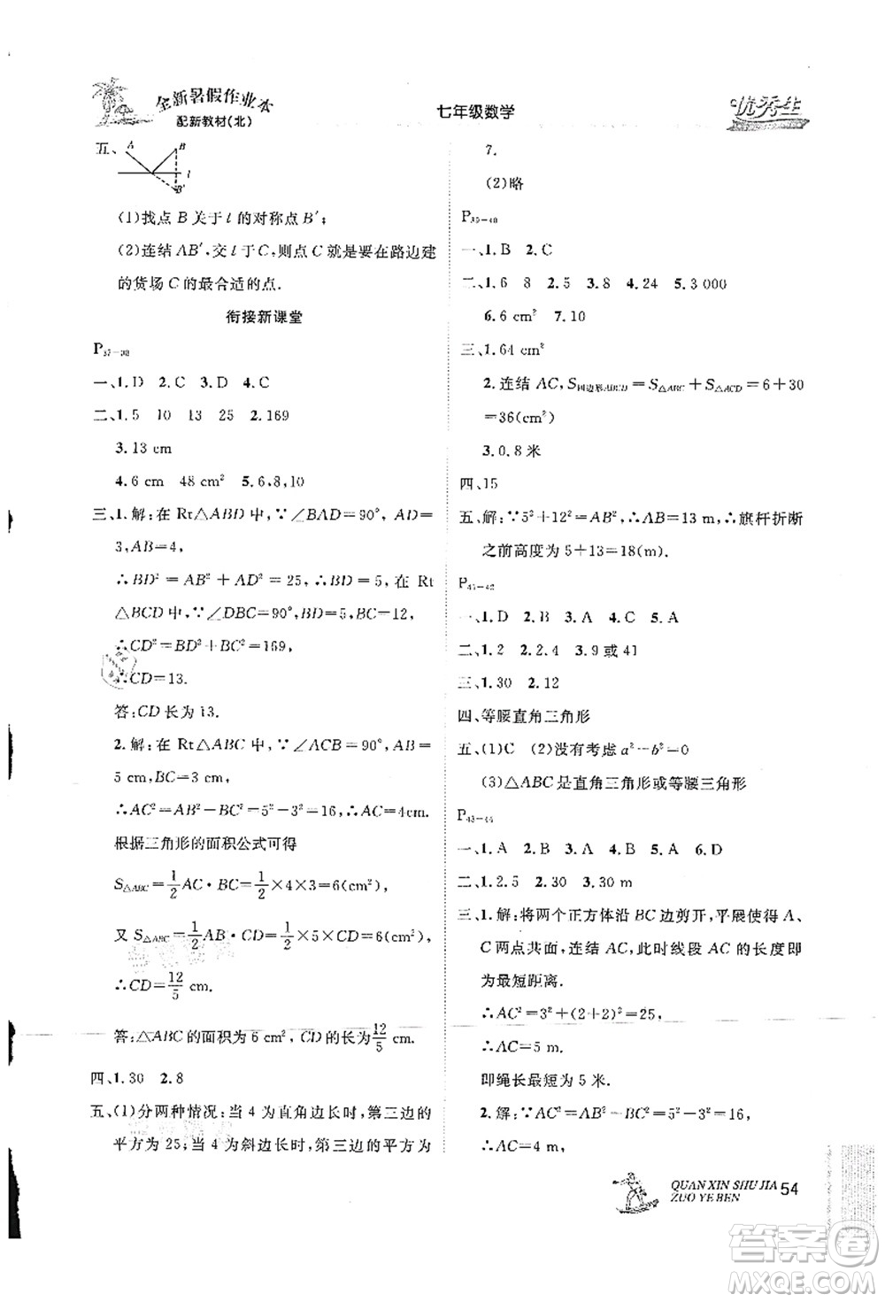 延邊人民出版社2021優(yōu)秀生快樂假期每一天全新暑假作業(yè)本七年級(jí)數(shù)學(xué)北師大版答案