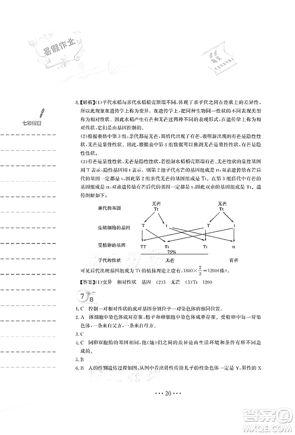 安徽教育出版社2021暑假作業(yè)八年級(jí)生物蘇教版答案