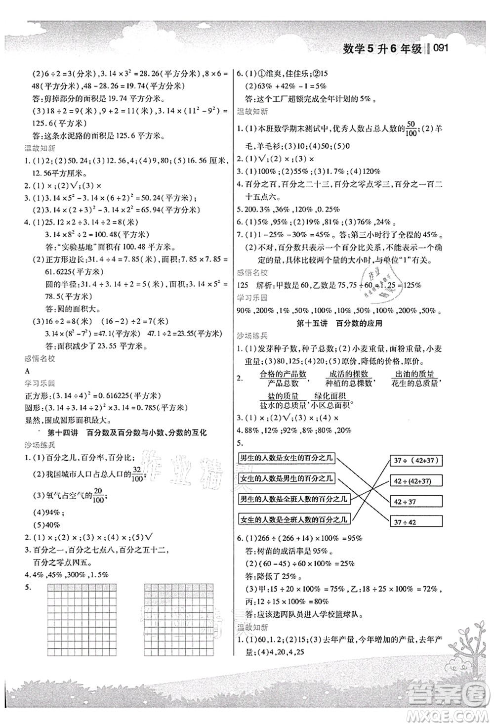 江蘇鳳凰美術(shù)出版社2021新概念小學年級銜接教材5升6年級數(shù)學答案