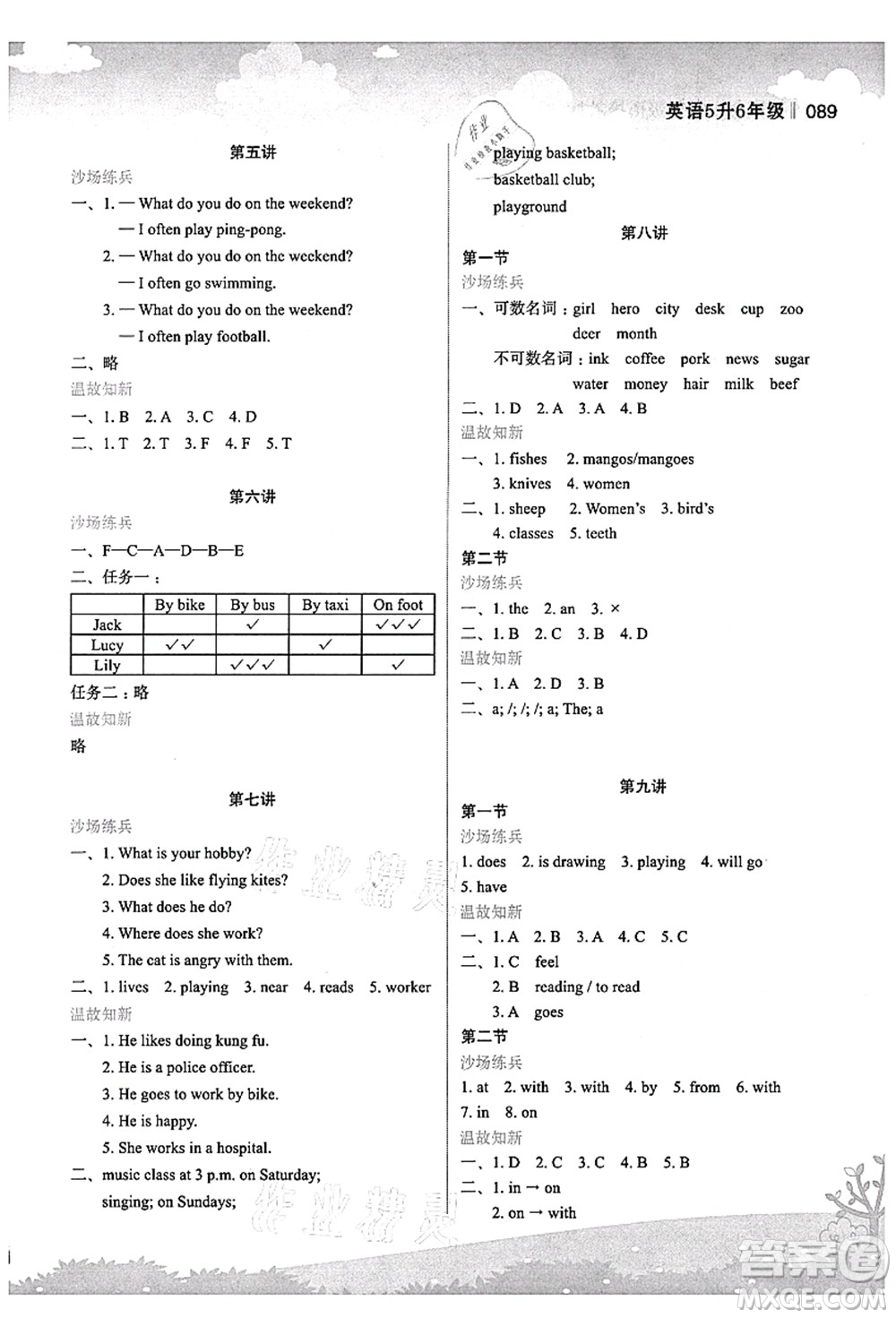 江蘇鳳凰美術出版社2021新概念小學年級銜接教材5升6年級英語答案