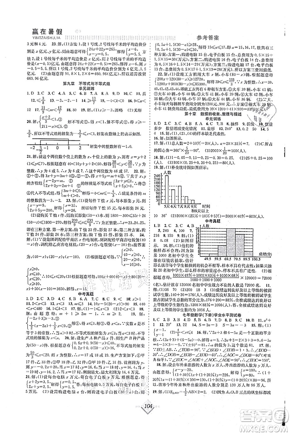 合肥工業(yè)大學(xué)出版社2021贏在暑假搶分計(jì)劃七年級(jí)數(shù)學(xué)RJ人教版答案