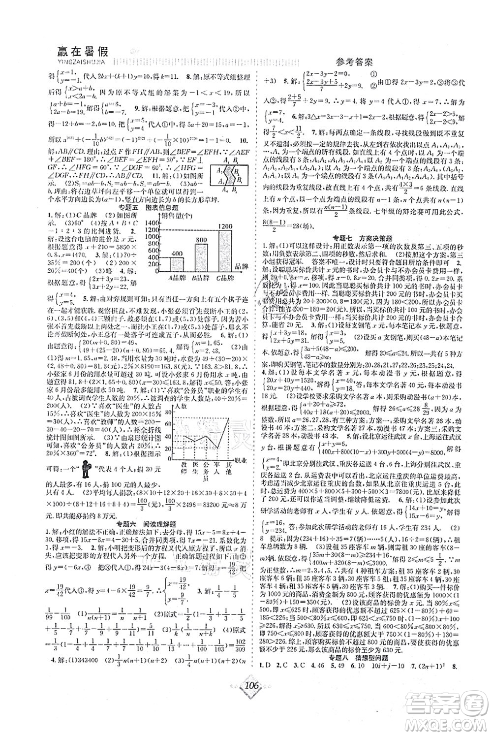 合肥工業(yè)大學(xué)出版社2021贏在暑假搶分計(jì)劃七年級(jí)數(shù)學(xué)RJ人教版答案