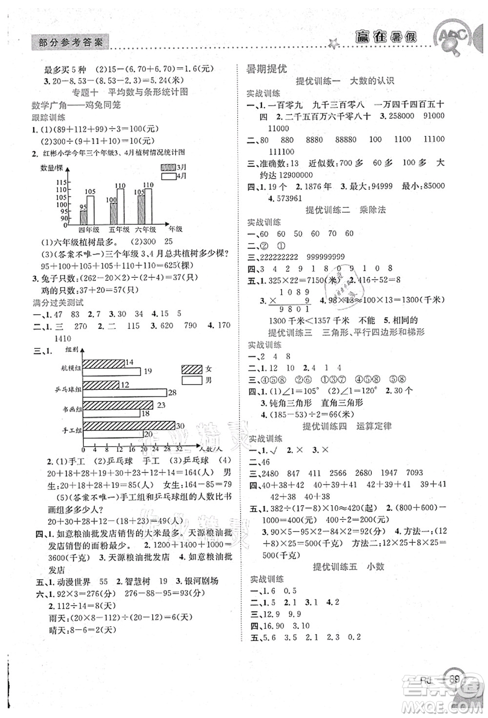 合肥工業(yè)大學(xué)出版社2021贏在暑假銜接教材四年級數(shù)學(xué)人教版答案