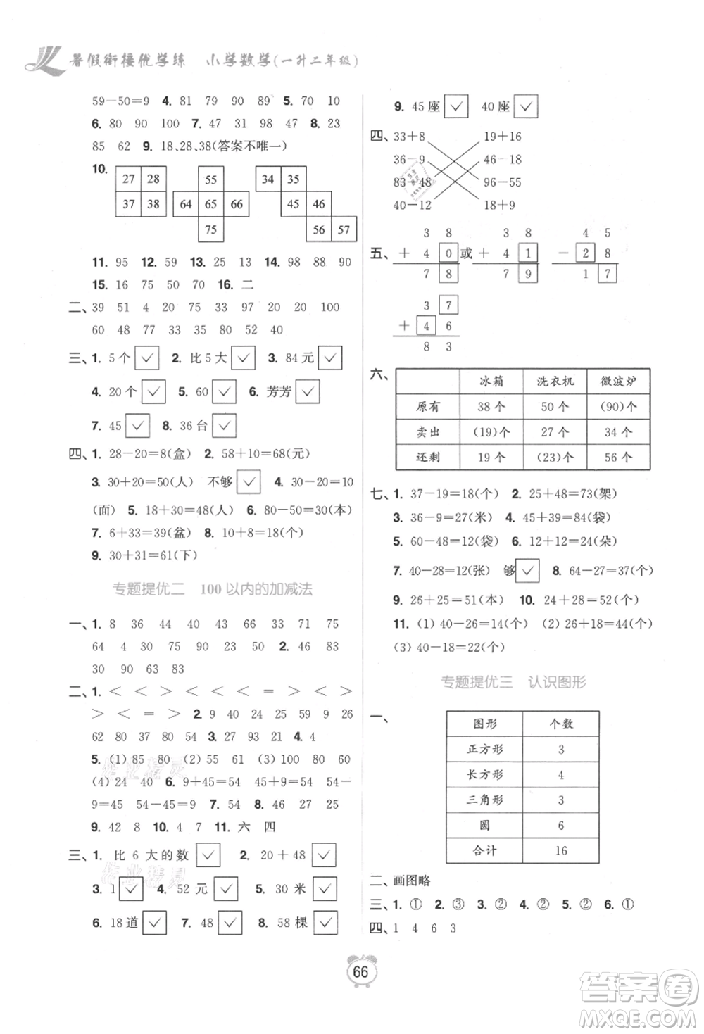 江蘇鳳凰美術(shù)出版社2021超能學(xué)典暑假銜接優(yōu)學(xué)練一年級數(shù)學(xué)江蘇版參考答案