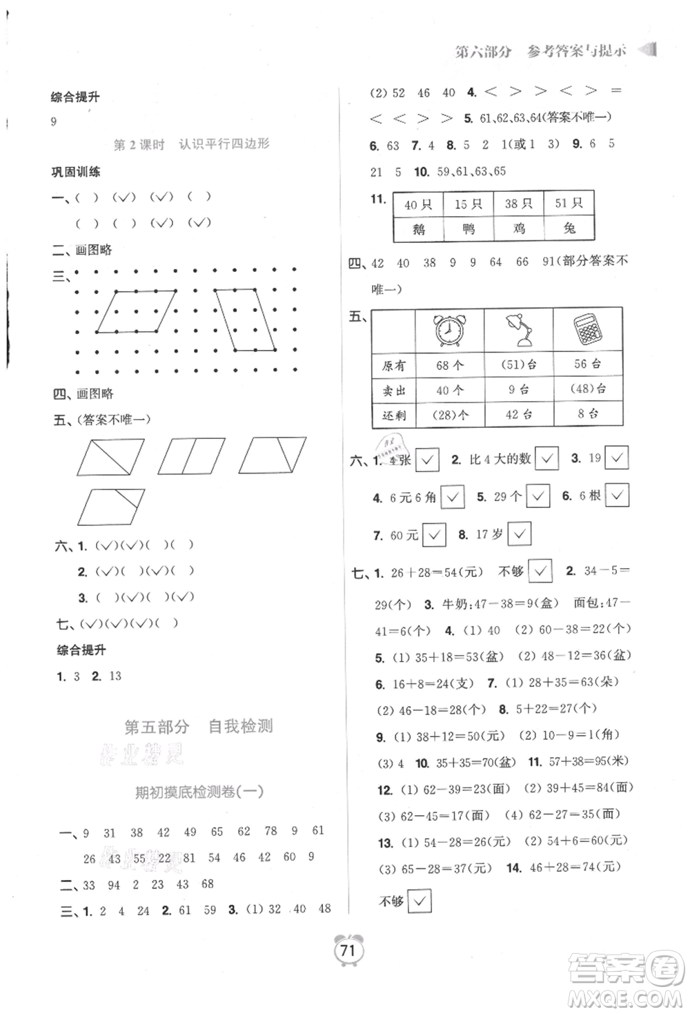 江蘇鳳凰美術(shù)出版社2021超能學(xué)典暑假銜接優(yōu)學(xué)練一年級數(shù)學(xué)江蘇版參考答案