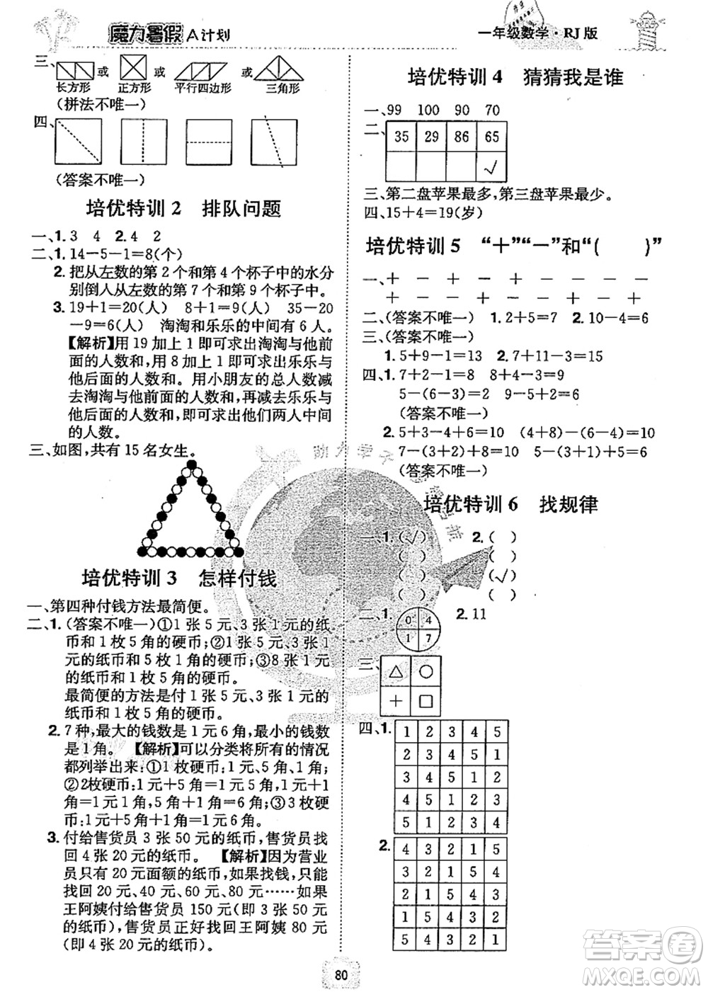 江西美術(shù)出版社2021魔力暑假A計劃一年級數(shù)學(xué)RJ人教版答案