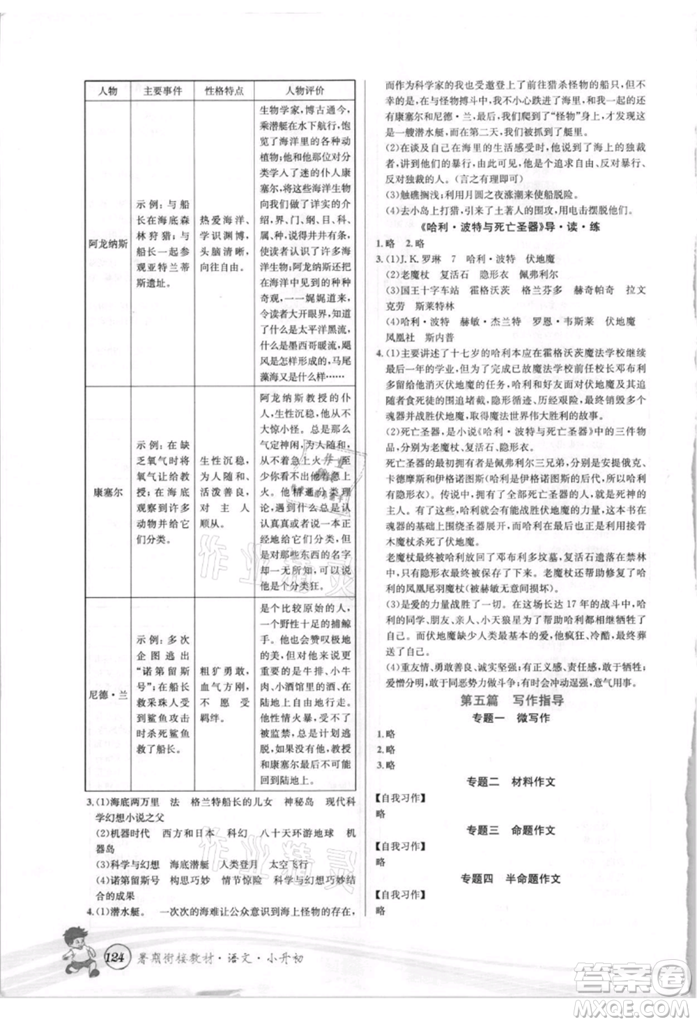 世界圖書(shū)出版社2021暑期銜接教材小升初語(yǔ)文人教版參考答案