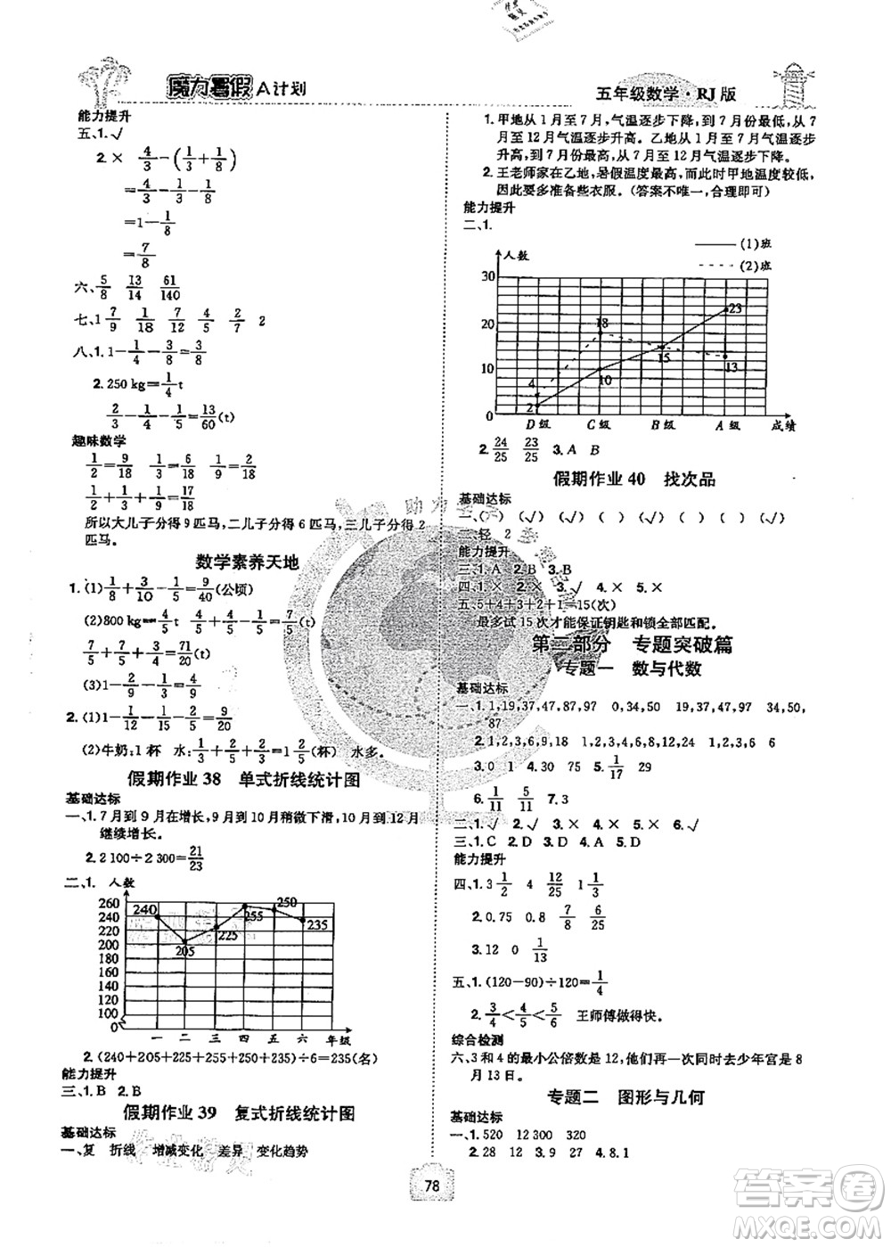 江西美術(shù)出版社2021魔力暑假A計劃五年級數(shù)學RJ人教版答案