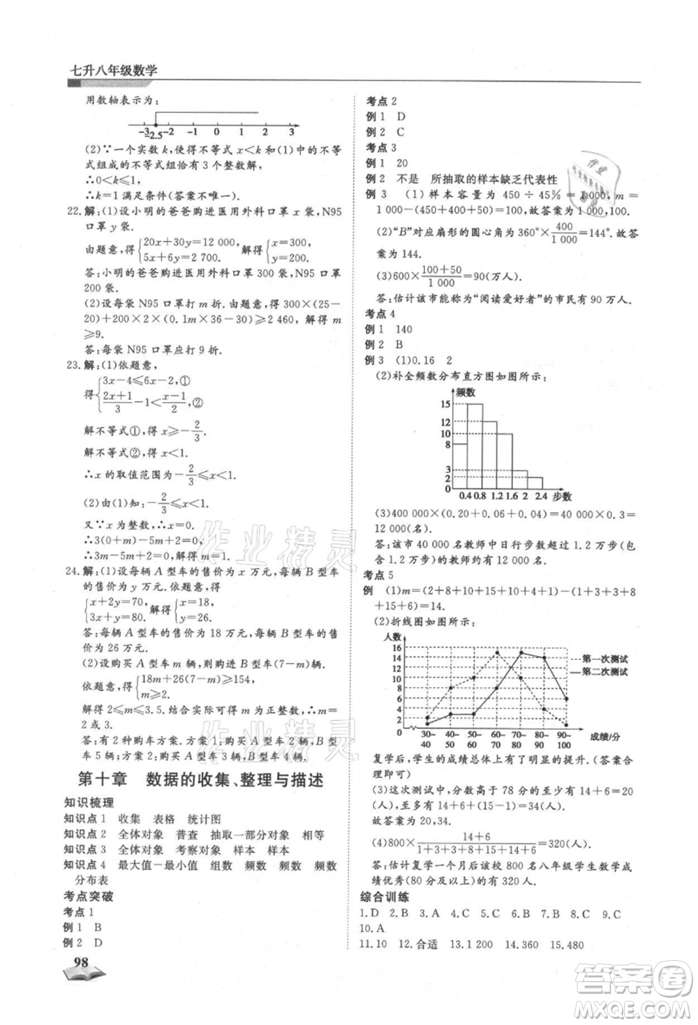 天津科學技術出版社2021暑假銜接超車道七升八數(shù)學參考答案