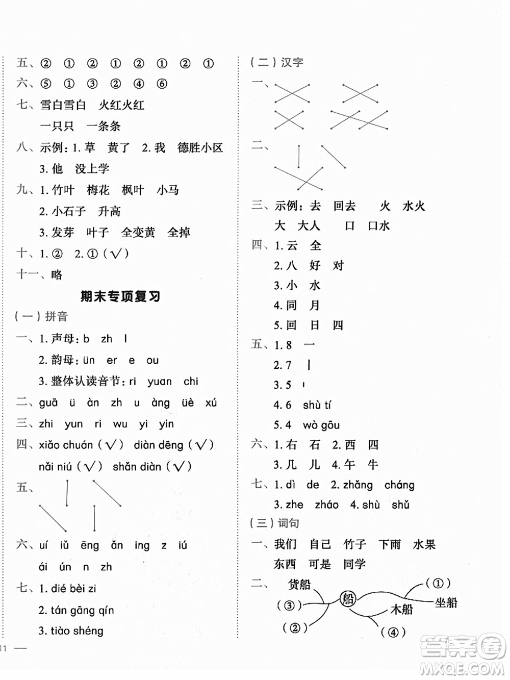 龍門書局2021黃岡小狀元作業(yè)本一年級(jí)語文上冊人教版答案