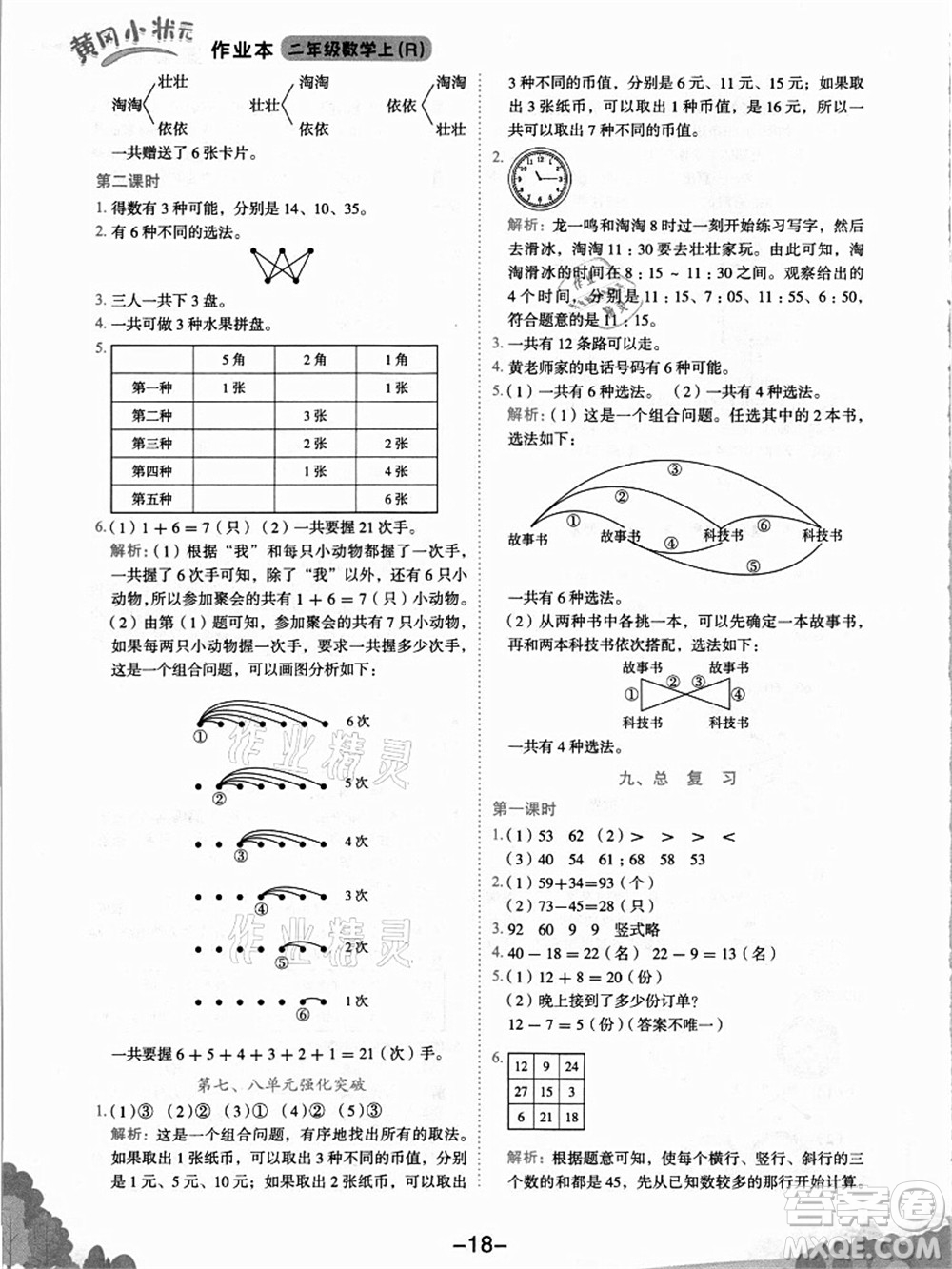 龍門書局2021黃岡小狀元作業(yè)本二年級數(shù)學(xué)上冊R人教版答案