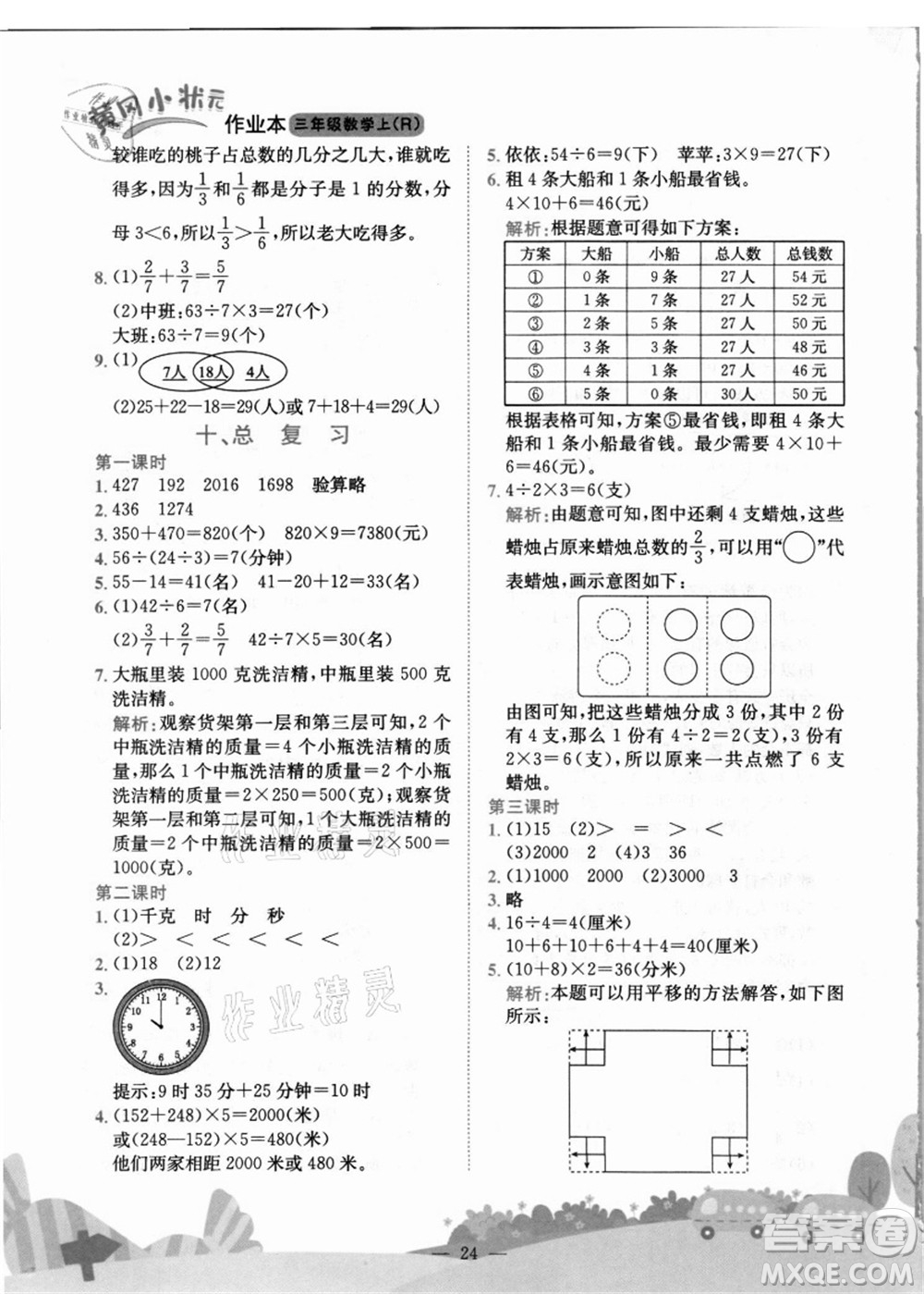 龍門書局2021黃岡小狀元作業(yè)本三年級數(shù)學(xué)上冊R人教版答案