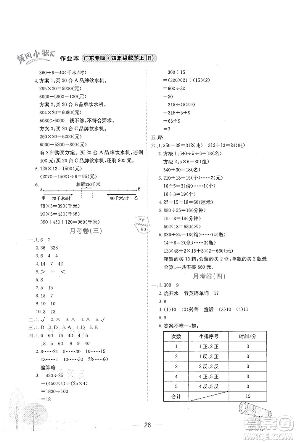 龍門書局2021黃岡小狀元作業(yè)本四年級(jí)數(shù)學(xué)上冊(cè)R人教版廣東專版答案