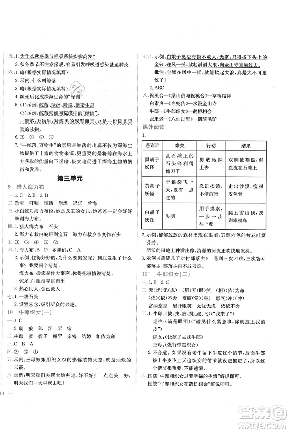 龍門書局2021黃岡小狀元作業(yè)本五年級(jí)語文上冊(cè)R人教版答案