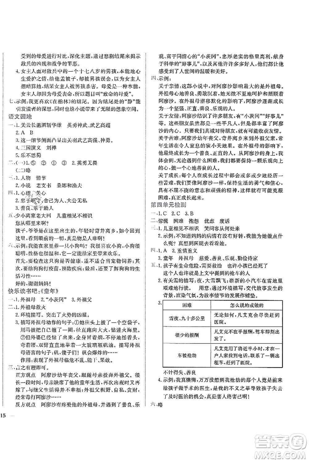 龍門書局2021黃岡小狀元作業(yè)本六年級語文上冊R人教版答案