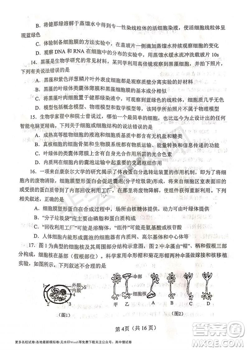 河南省鄭州外國(guó)語(yǔ)學(xué)校2021-2022學(xué)年高三開(kāi)學(xué)摸底測(cè)試生物試題及答案