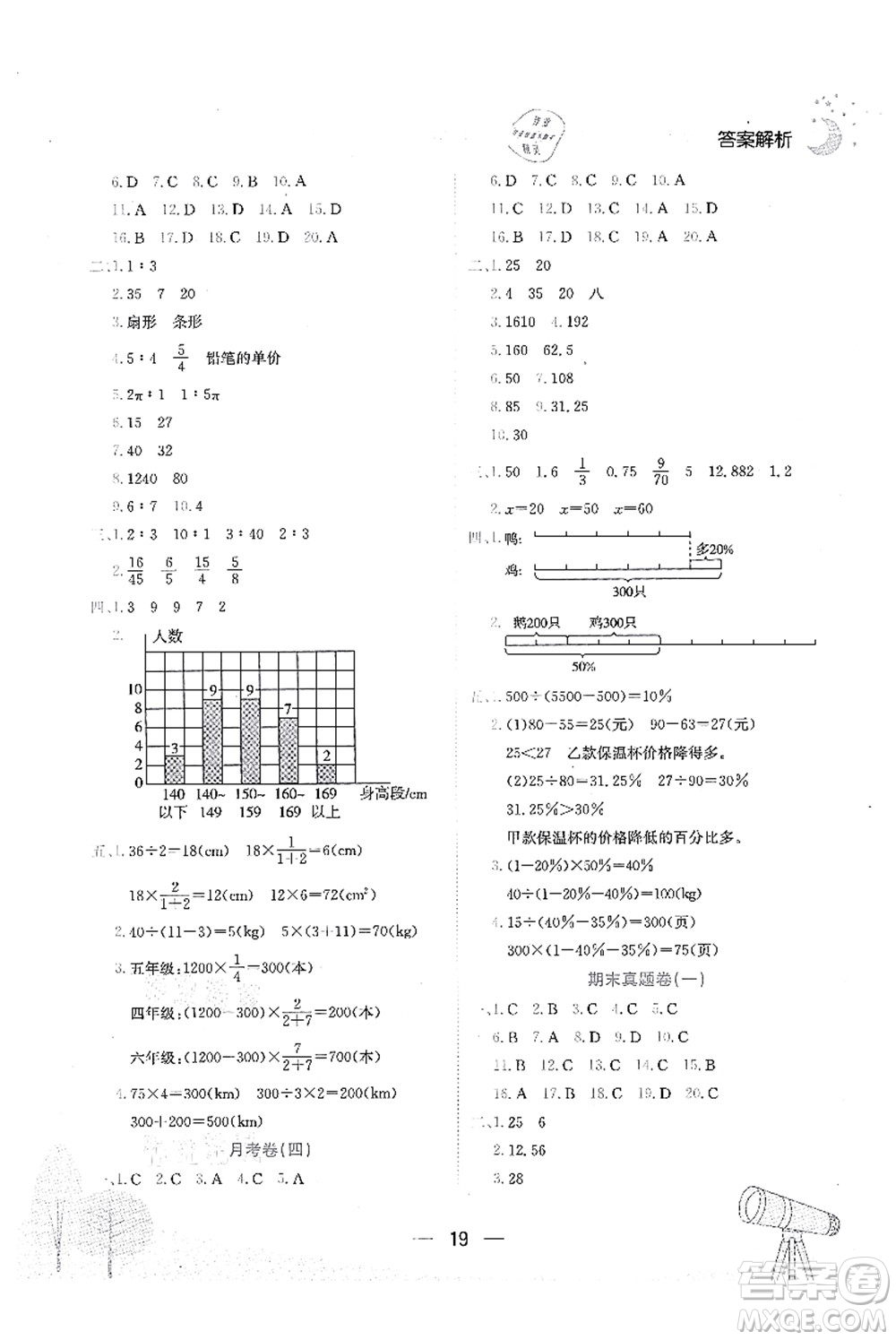 龍門書局2021黃岡小狀元作業(yè)本六年級數(shù)學上冊BS北師大版廣東專版答案