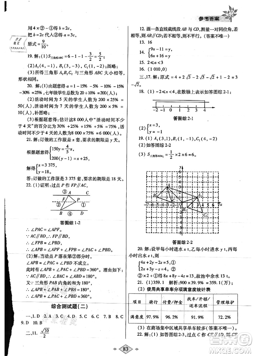 陜西師范大學(xué)出版總社有限公司2021暑假作業(yè)與生活七年級數(shù)學(xué)人教版答案