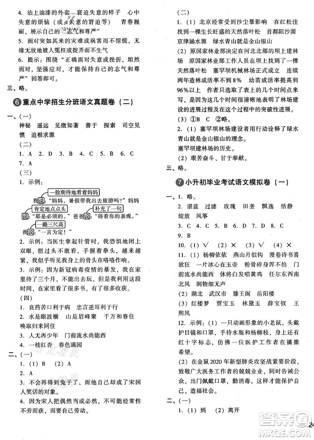 江蘇鳳凰少年兒童出版社2021小升初名師幫你總復(fù)習(xí)語(yǔ)文答案