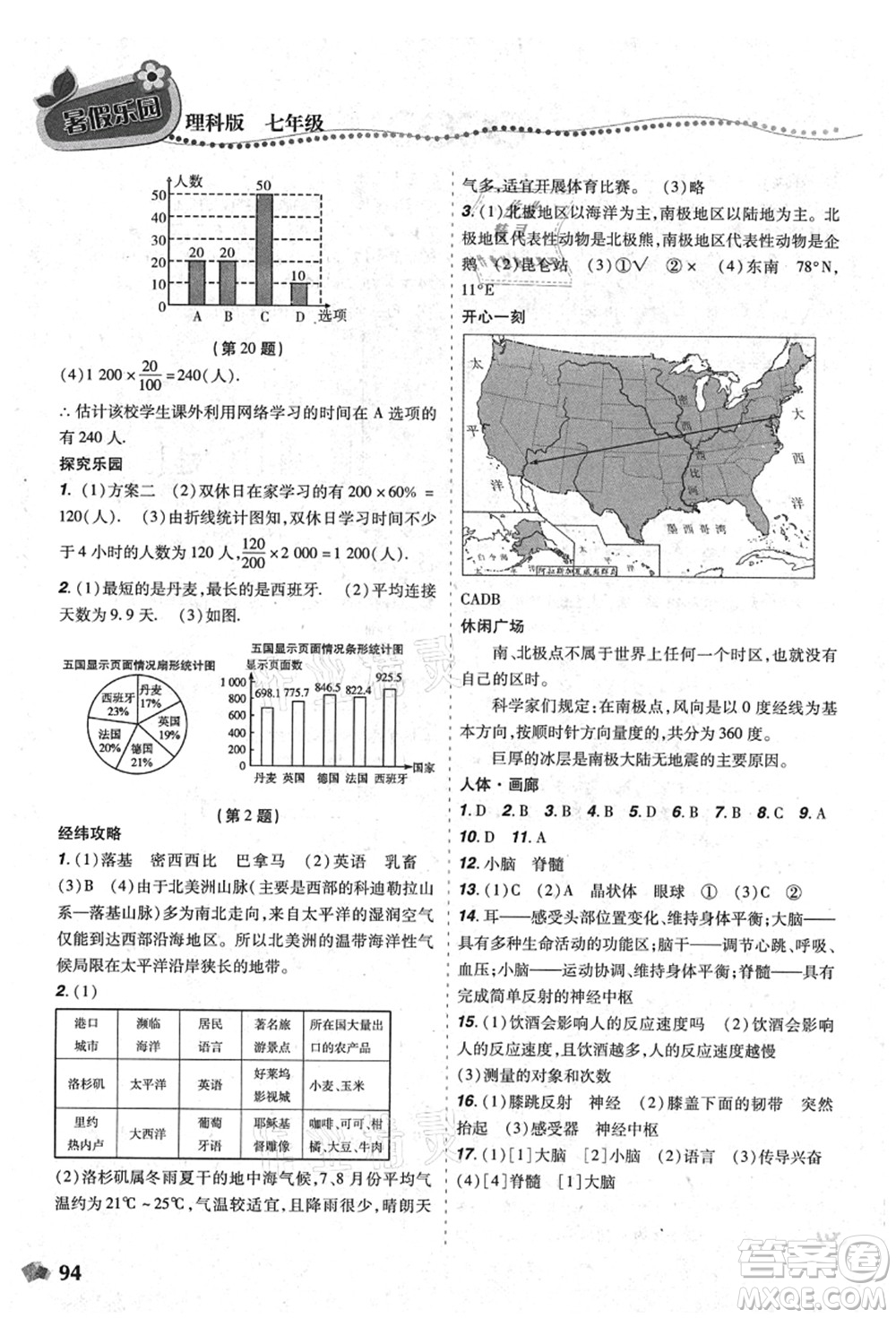 遼寧師范大學出版社2021暑假樂園七年級理科合訂本D版答案