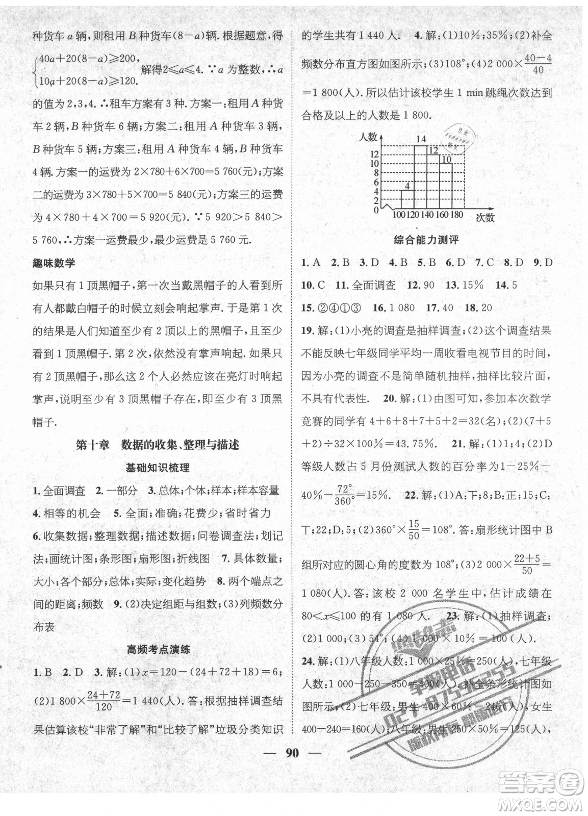 廣東經濟出版社2021期末沖刺王暑假作業(yè)數學七年級人教版湖南專版答案