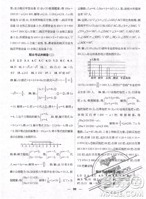 廣東經濟出版社2021期末沖刺王暑假作業(yè)數學七年級人教版湖南專版答案