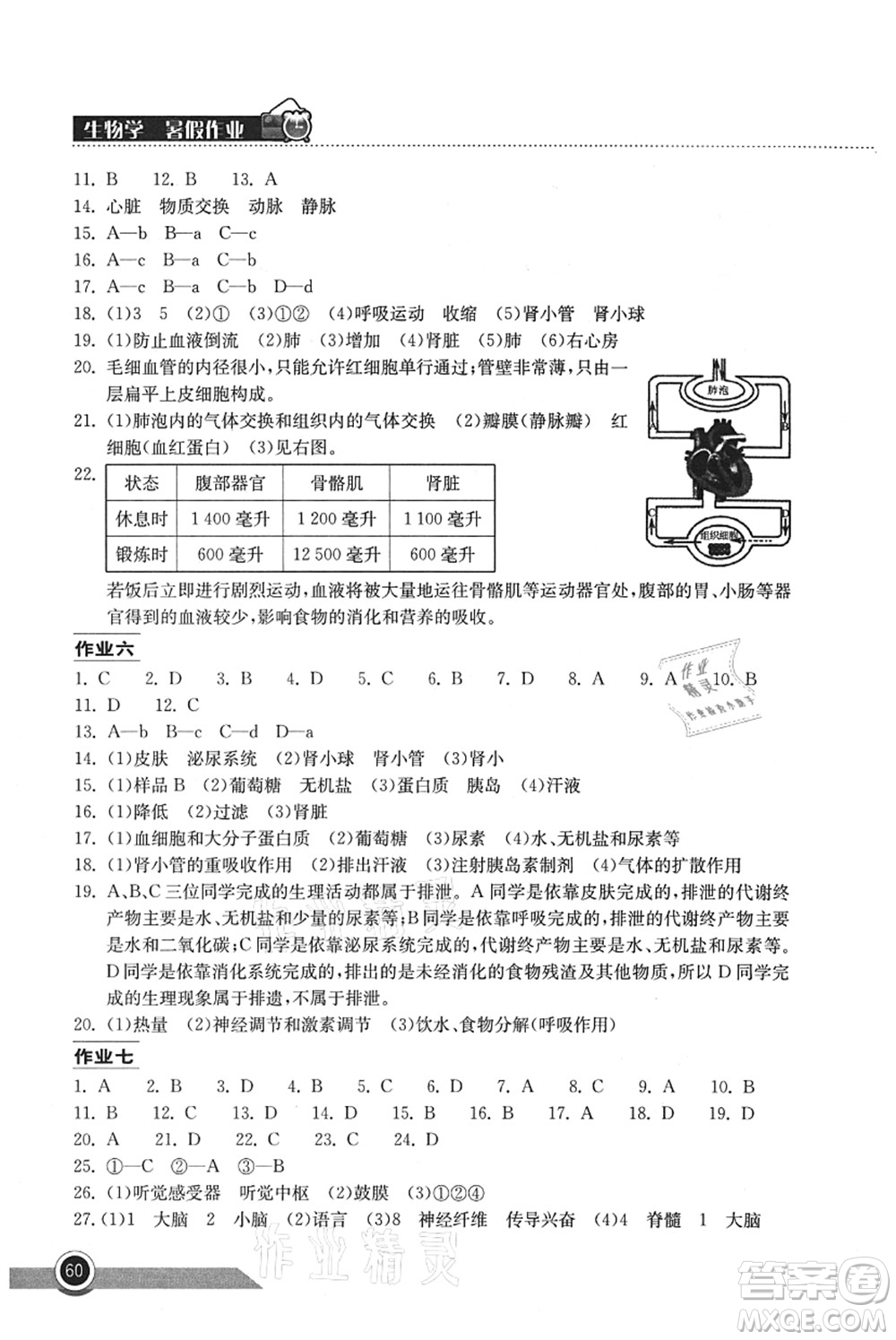 湖北教育出版社2021長(zhǎng)江作業(yè)本暑假作業(yè)七年級(jí)生物通用版答案