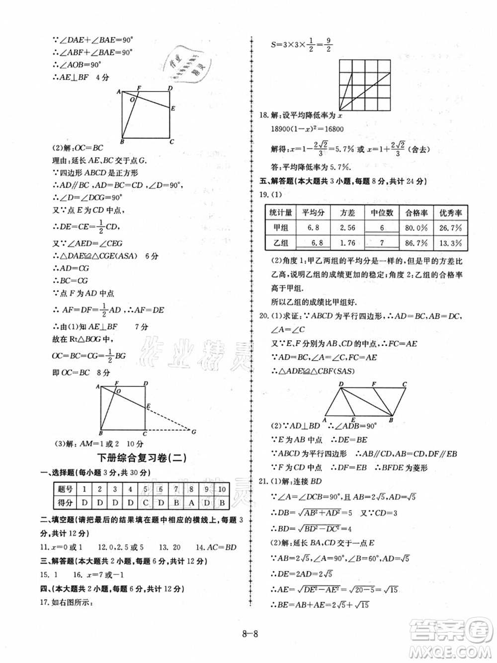 合肥工業(yè)大學(xué)出版社2021假期沖浪八年級數(shù)學(xué)滬科版答案