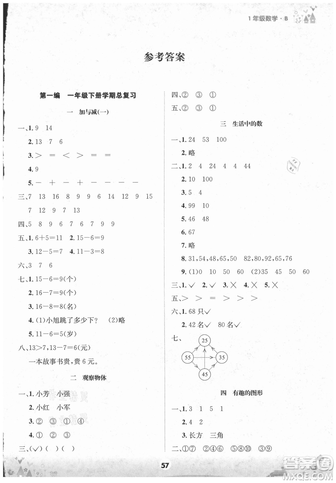 四川師范大學(xué)電子出版社2021假期總動(dòng)員年度總復(fù)習(xí)數(shù)學(xué)一年級(jí)下冊(cè)北師大版答案