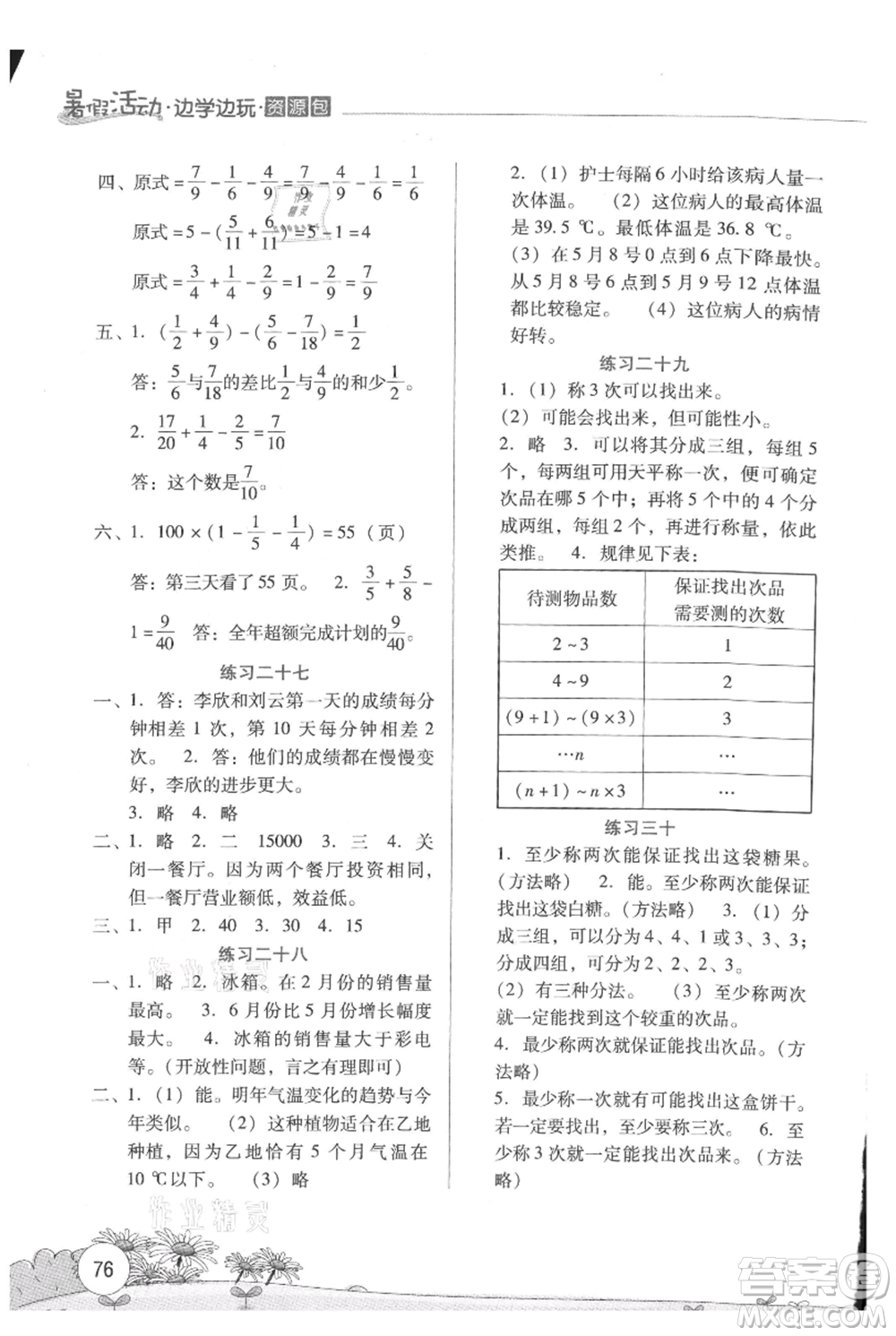 云南大學(xué)出版社2021暑假活動邊學(xué)邊玩五年級數(shù)學(xué)資源包參考答案