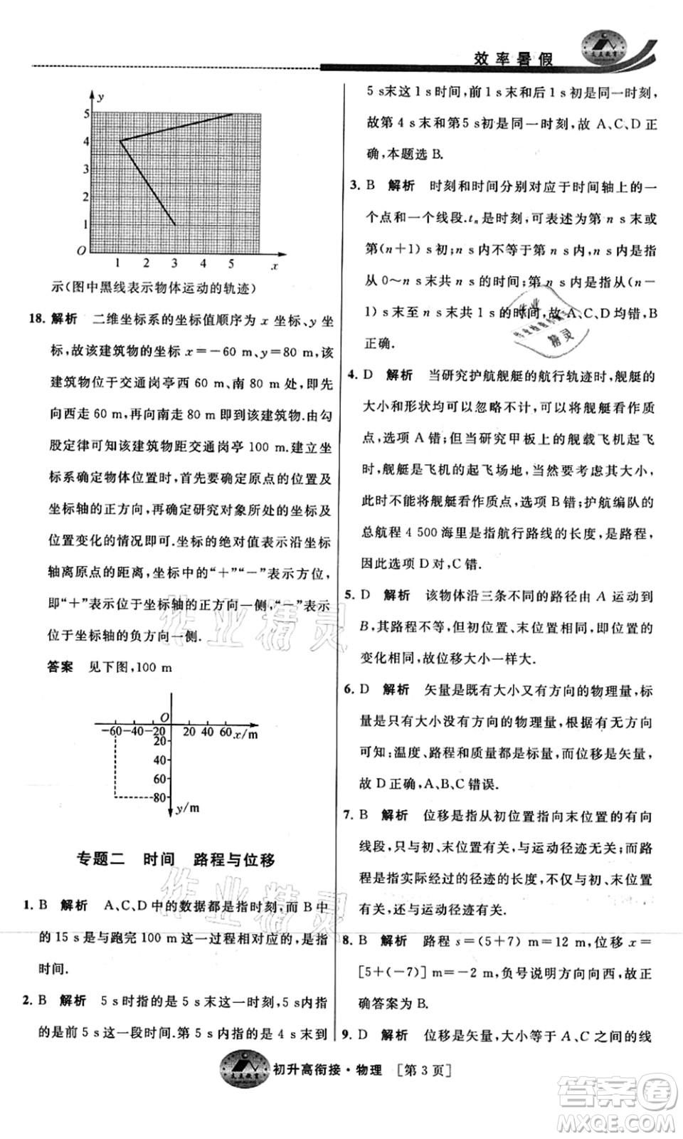 江蘇人民出版社2021效率暑假初升高銜接物理答案