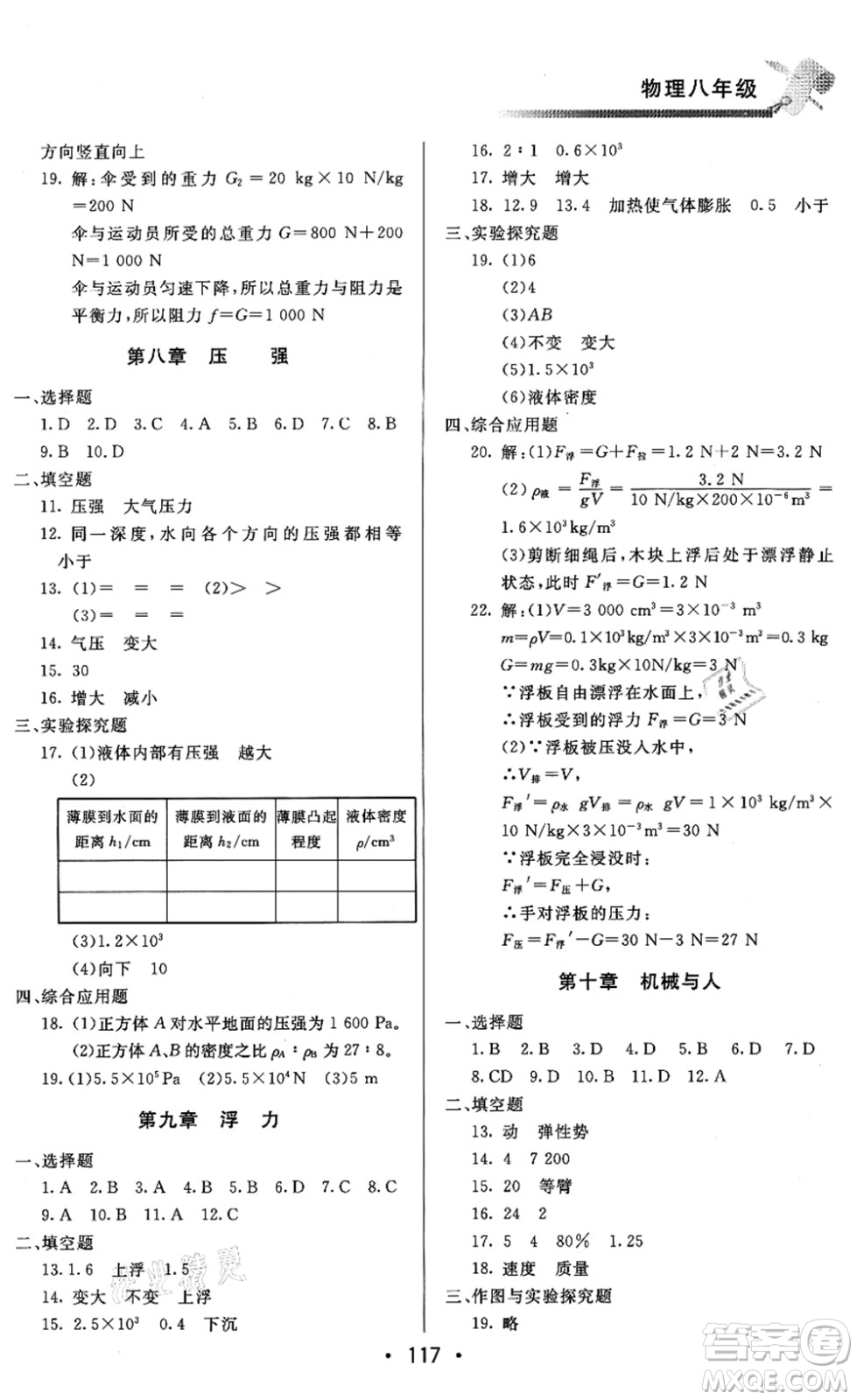 北京時(shí)代華文書局2021快樂暑假綜合訓(xùn)練八年級(jí)物理答案