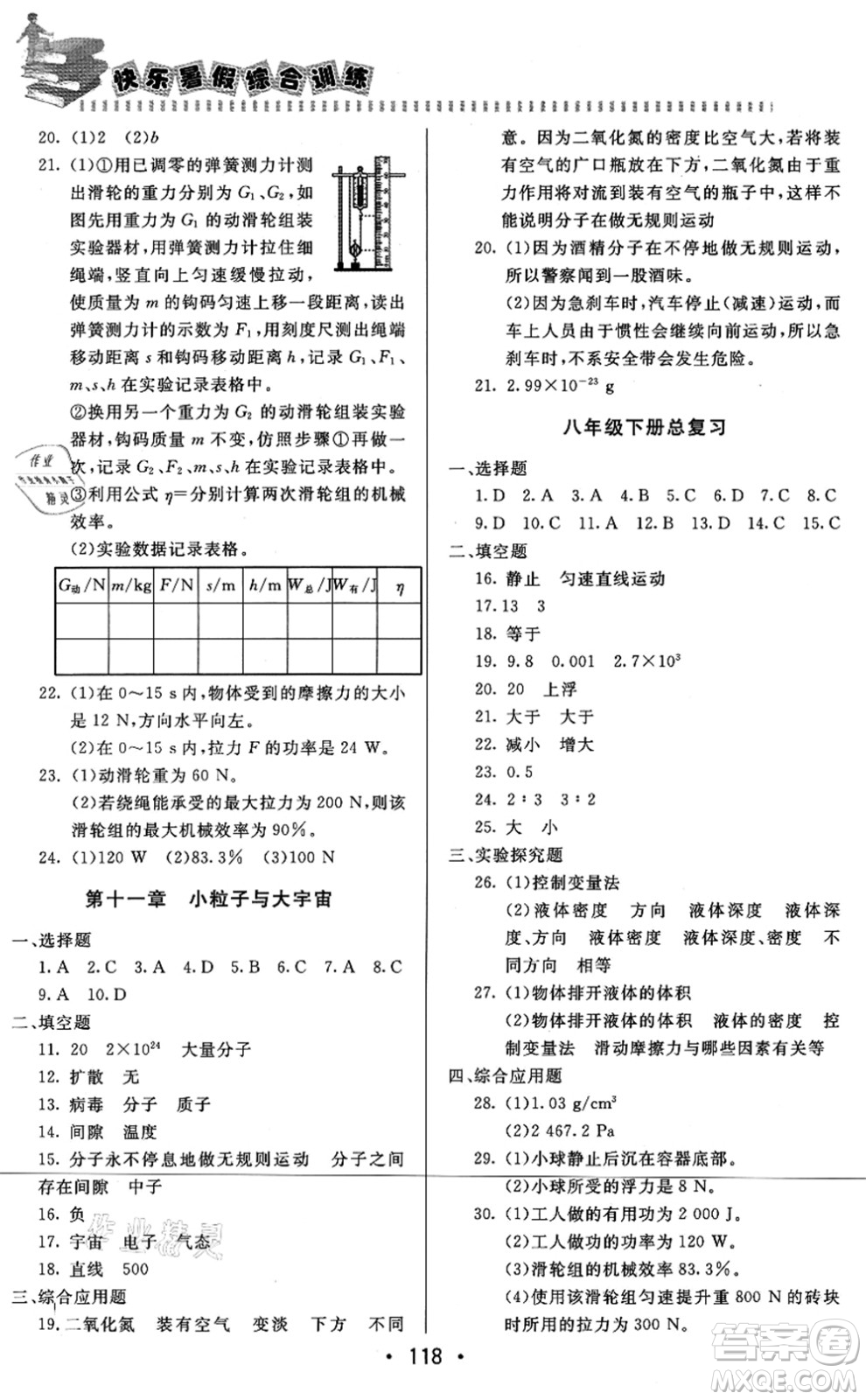 北京時(shí)代華文書局2021快樂暑假綜合訓(xùn)練八年級(jí)物理答案