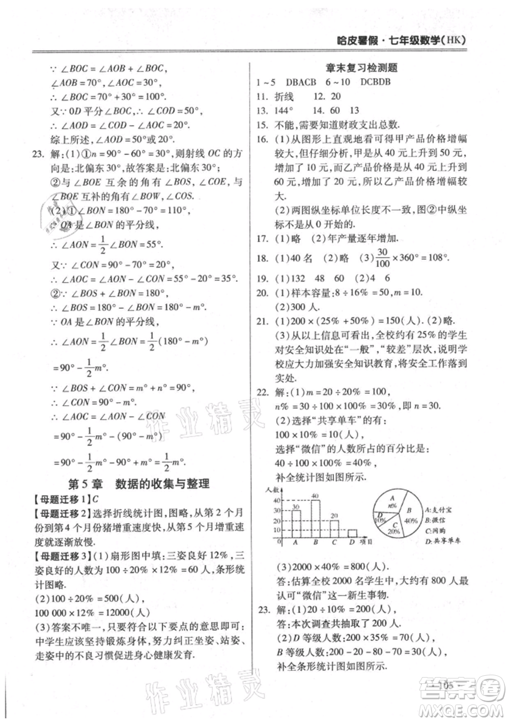 合肥工業(yè)大學出版社2021哈皮暑假七年級數(shù)學滬科版參考答案