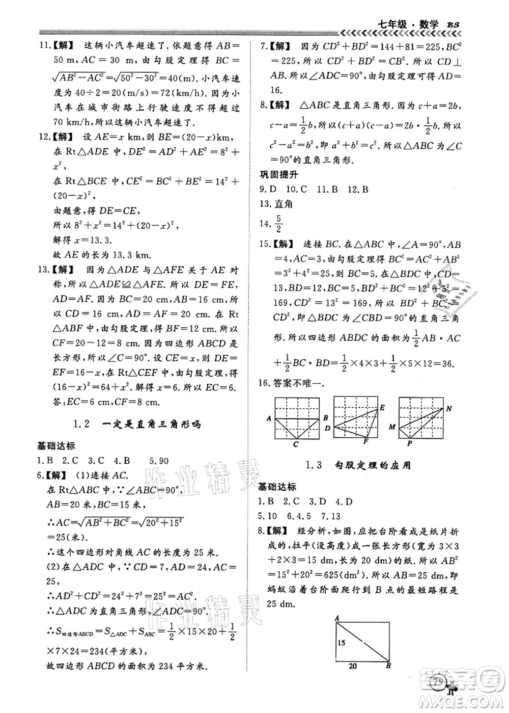 南方出版社2021假期沖冠學期系統(tǒng)復習預習銜接七年級數(shù)學人教版答案