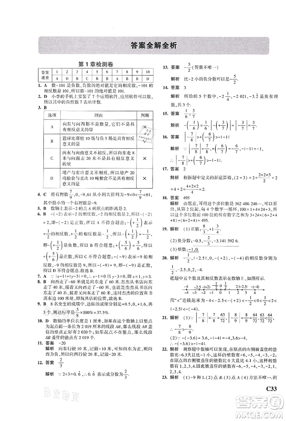 教育科學(xué)出版社2021秋5年中考3年模擬七年級數(shù)學(xué)上冊AB本浙教版答案