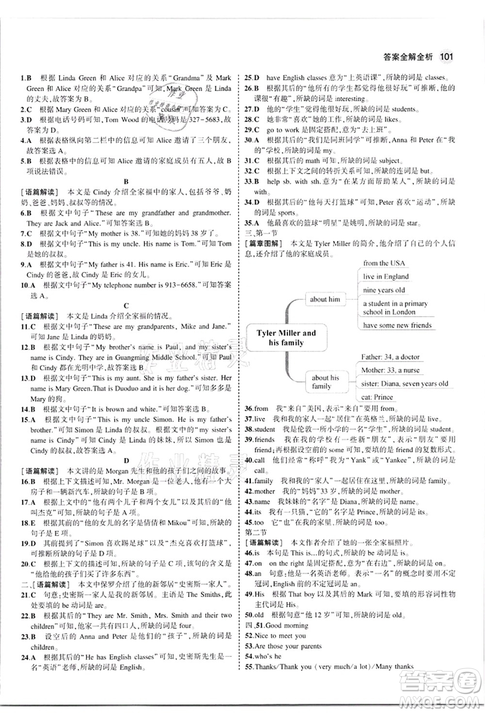 教育科學出版社2021秋5年中考3年模擬七年級英語上冊人教版河南專版答案